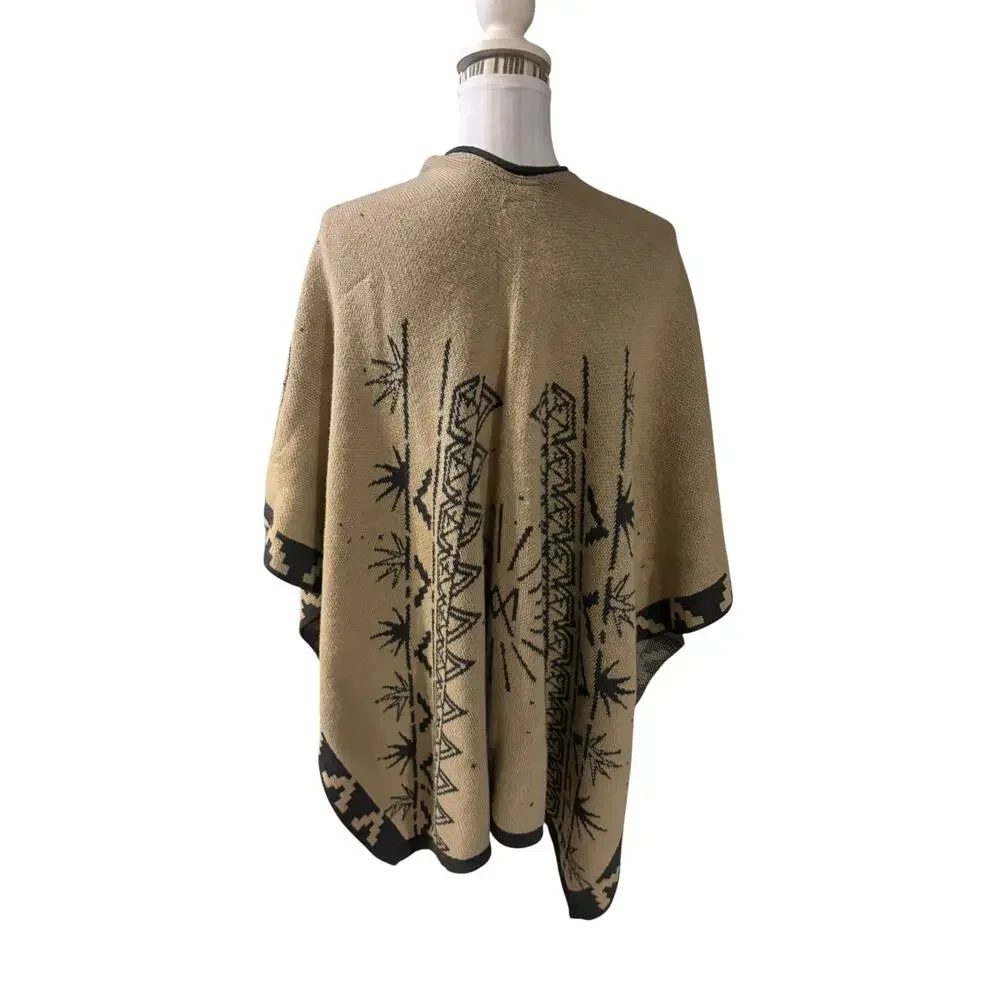 MUAN Tan & Gray Shawl Wrap OSFM Made in Mexico